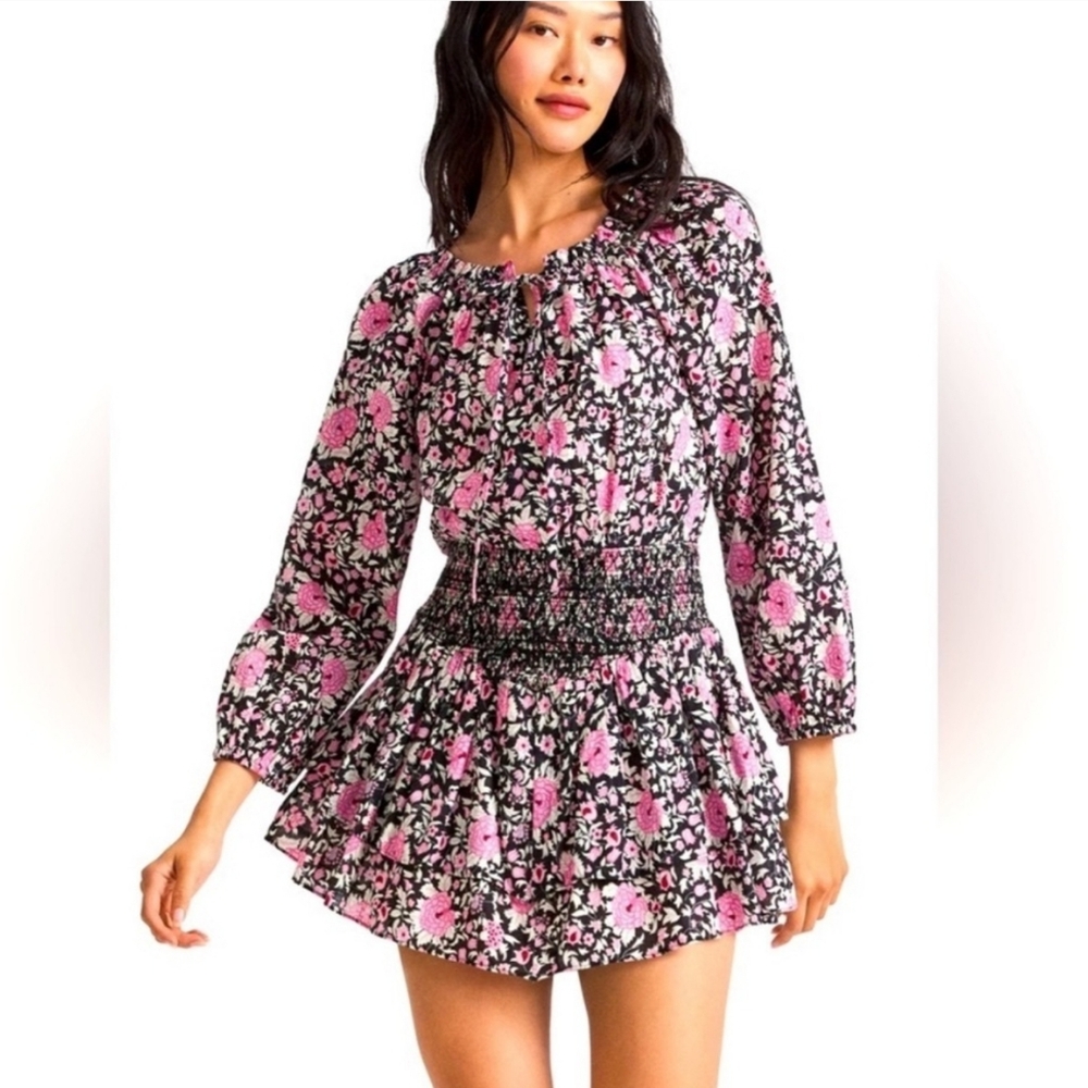 LoveShackFancy Netra Floral Mini Dress Black/Pink Floral Size‎ XS